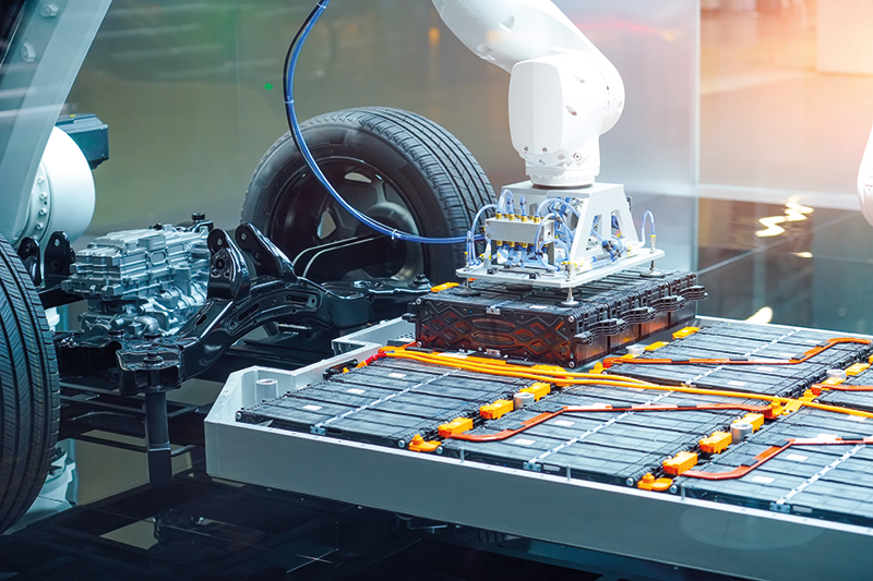 Stock image of an EV car battery being produced