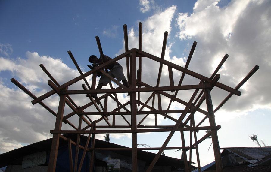Shelters being built on Leyte, an island in the Philippines, following Typhoon Haiyan in 2013