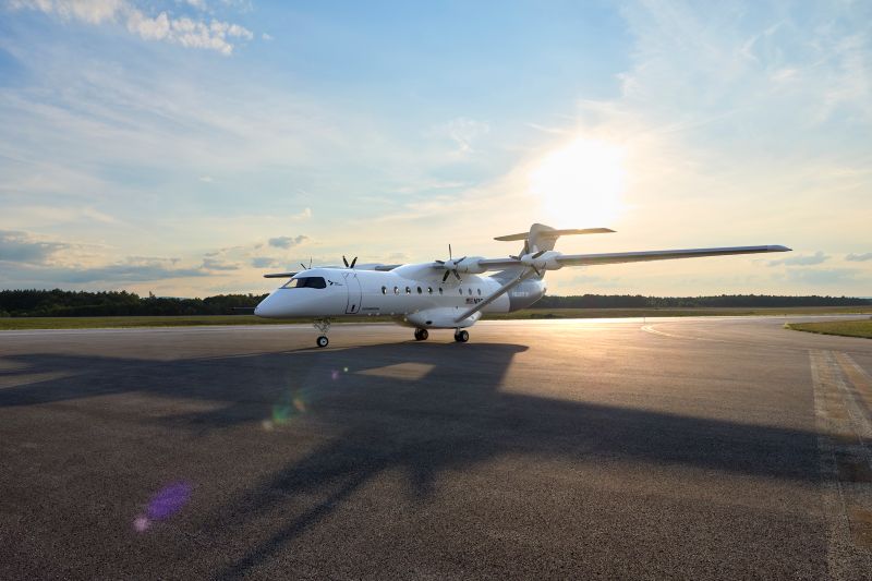 X1 turboprop aeroplane on a runway in the sun