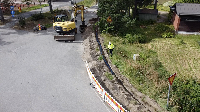 Construction trench and machinery