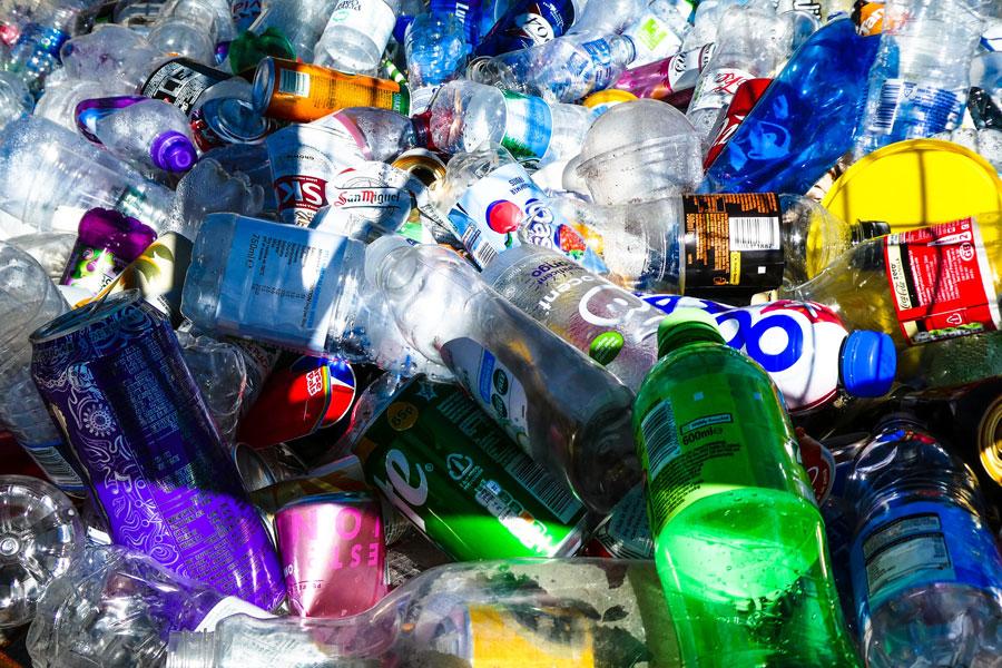 close up of mixed packaging recycling