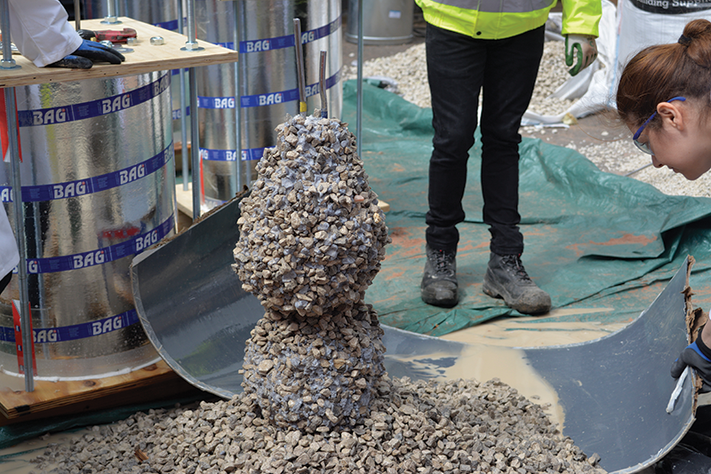A pile of geopolymer gravel adhesion
