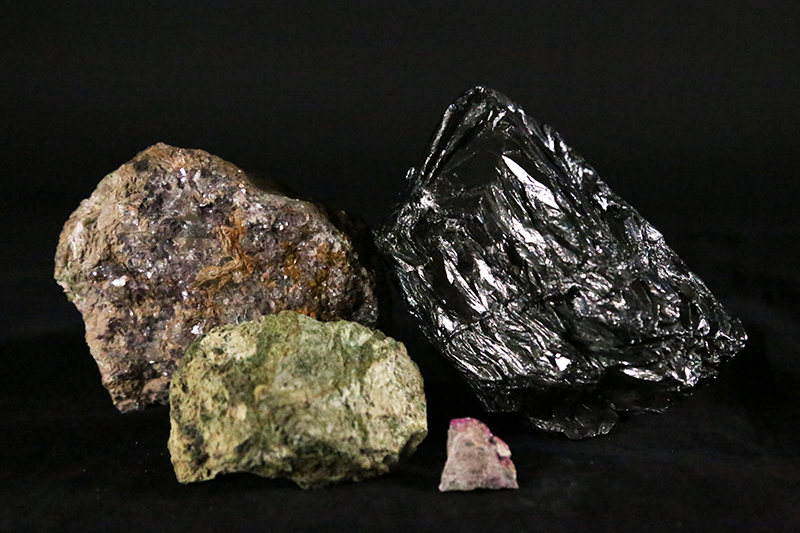 Battery ores that will be displayed in a critical minerals exhibition at the Oxford University Museum of Natural History