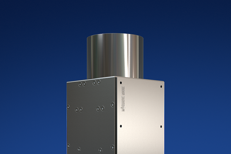 A metal cuboid with a metal exhaust