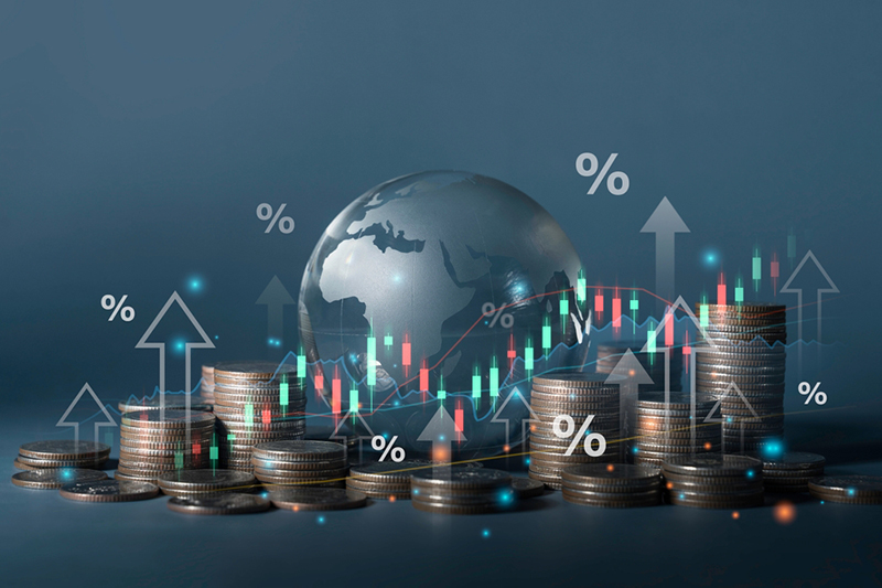 coin stack and globe, investment concept