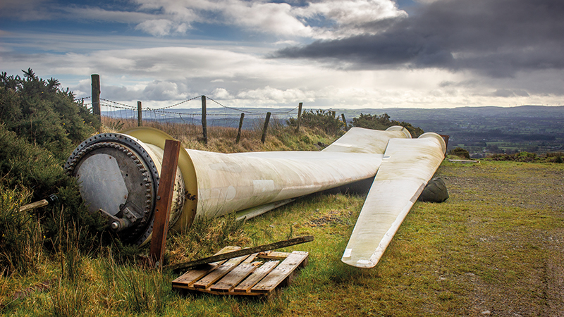 Wind turbine lies on the ground