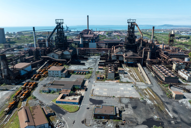Drone view of the now closed Tata Steel Plant at Port Talbot, South Wales UK 