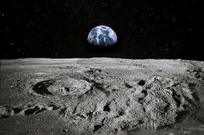 View of the Moon with Earth rising