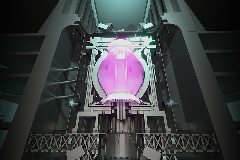 Graphic of a tokamak fusion reactor burning purple-coloured plasma at the STEP fusion project at the Culham Campus, Oxfordshire