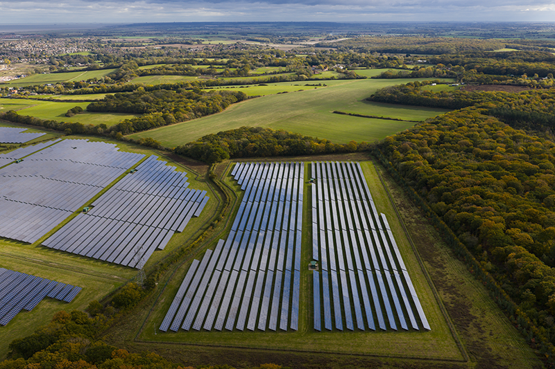 Stock image of a solar farm in the UK