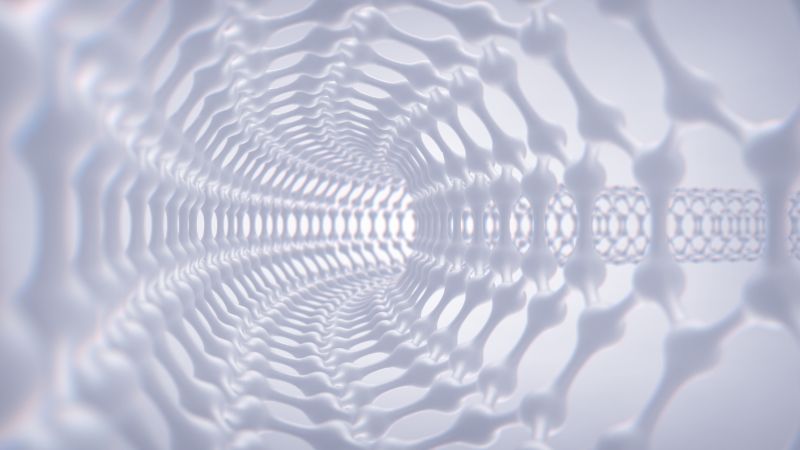 Inside a curving silvery tube is pictured