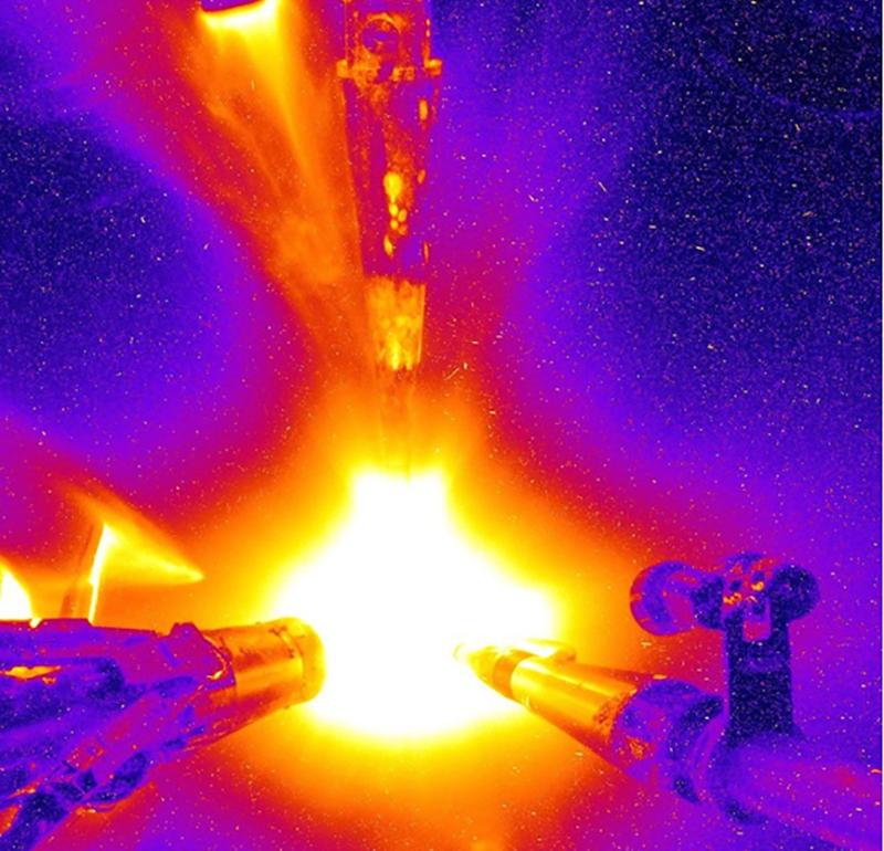 Colourised image of a NIF 'Big Foot' deuterium-tritium (DT) implosion 