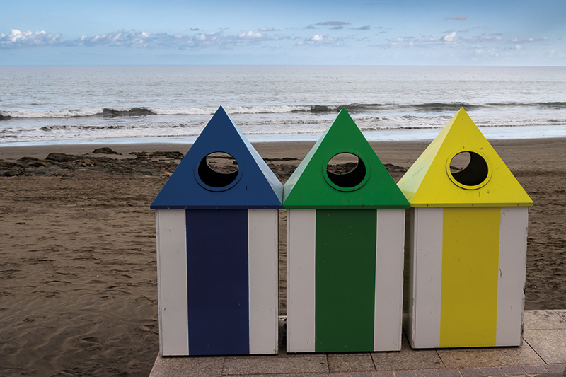 Stock image of bins on a beachfront
