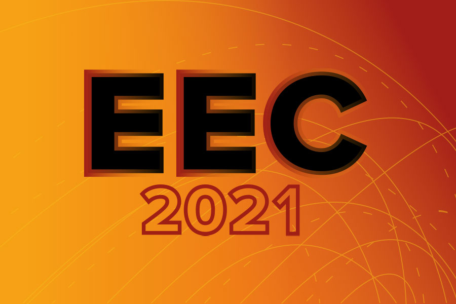 orange gradient background, darler to the right centred text reads EEC 2021