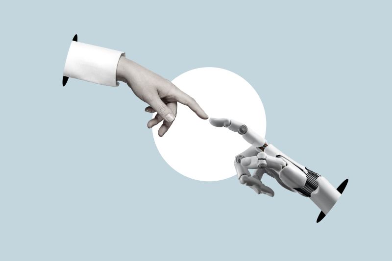 Robot hand reaching out for a human one