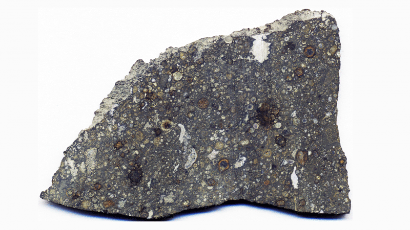 A cross-section of a piece of the Allende meteorite, containing beads of glass called chondrules. University of Chicago scientists analyzed such chondrules to find new clues about how our solar system