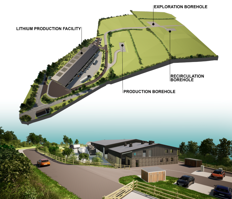 An artist's rendering of the production building next to the land set aside for drilling