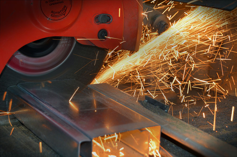metal cutter with flying sparks
