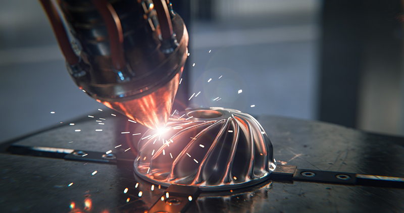 3D printer is printing a metal turbine