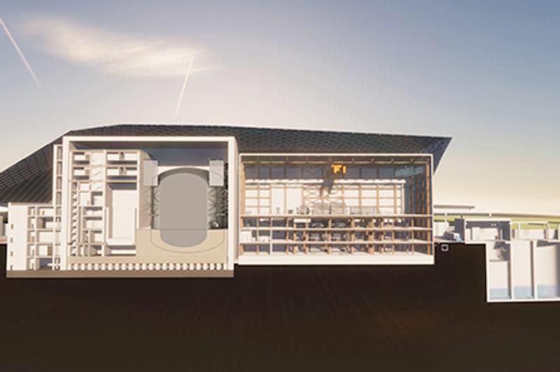 A cross-section of a building drawing with different rooms for industrial installations