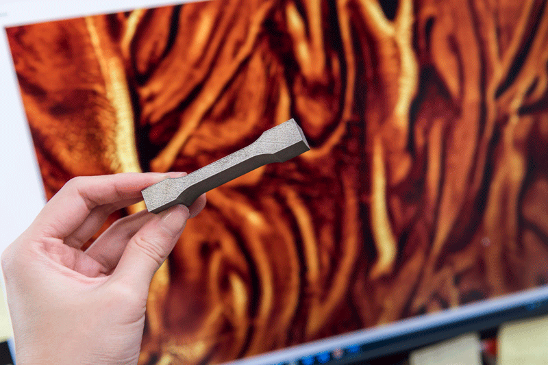 The new titanium alloy developed using 3D printing has lava-like microstructures that enhance its mechanical properties
