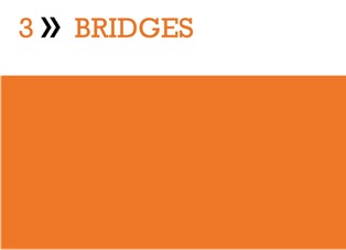 Orange background with white box and orange text saying 3 Bridges