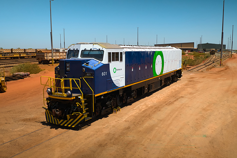 One of the battery-powered locomotives in the outback of Australia
