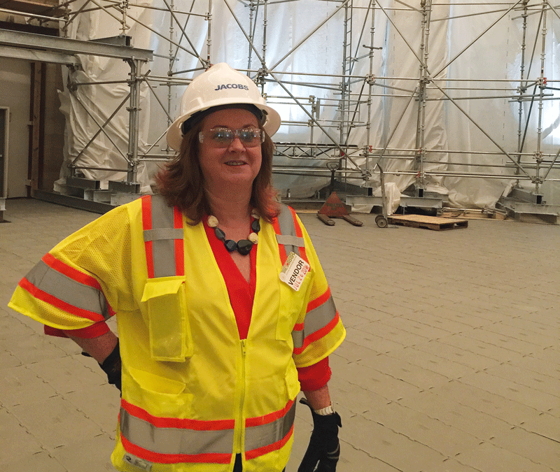 Catriona on a  safety tour inside the  dome structure of  the Capitol building in  Washington DC, USA