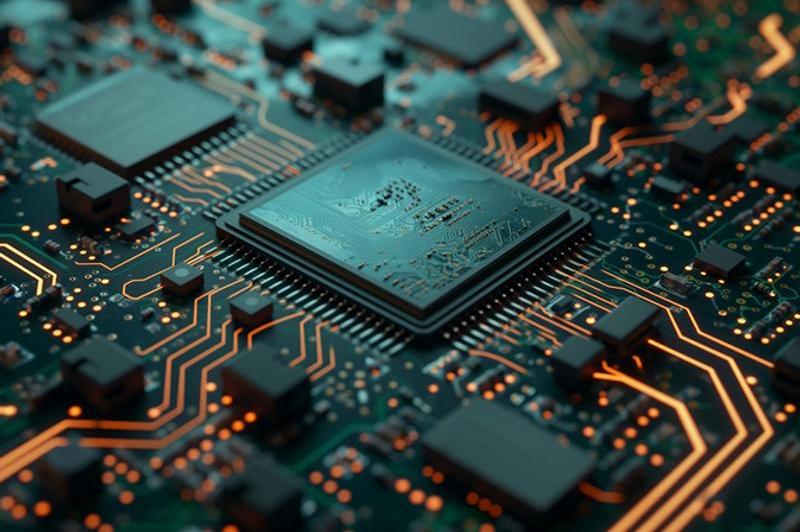 A computer circuit board featuring a central processing unit