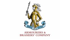 Armourers & Brasiers demiman logo - knight in golden armour looking left with company motto beneath