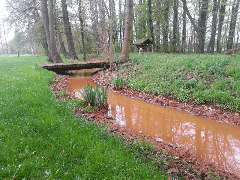 Polluted stream in the sub-catchment area of the River Spree, in the Lusatia lignite mining district of East Germany