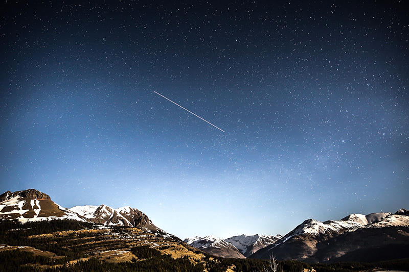 Night sky with meteorite trail